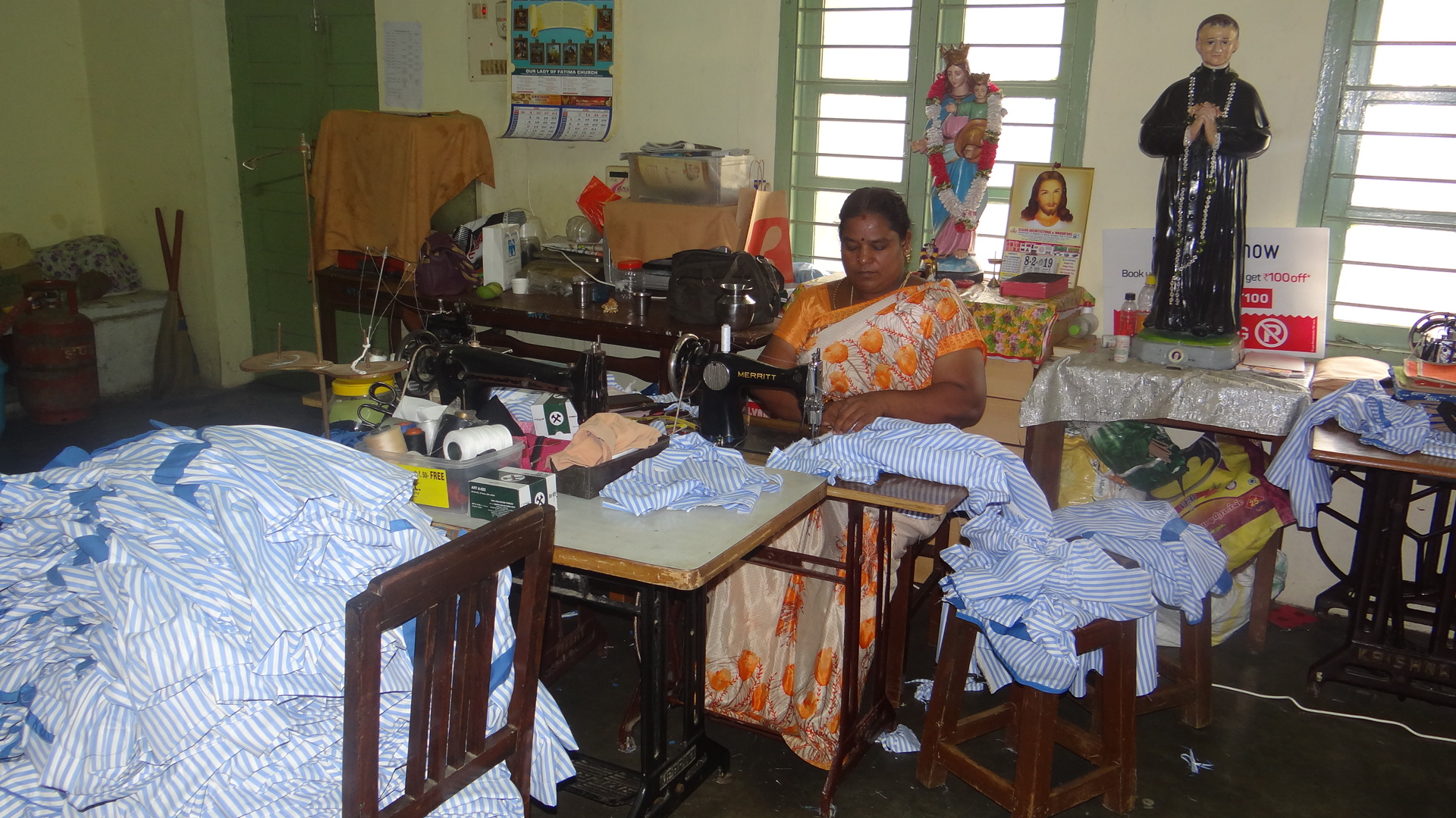 Tailoring Unit - Nirmala Technical Centre members stitching uniforms 