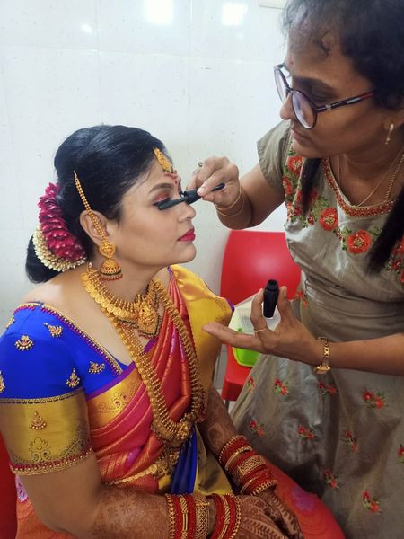 Sindhuja SHG Animator Mrs. Janaki is doing Wedding Makeup