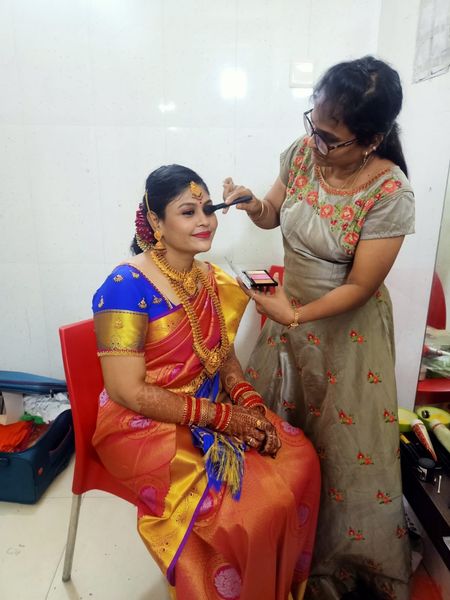Sindhuja SHG Animator Mrs. Janaki is doing Wedding Makeup