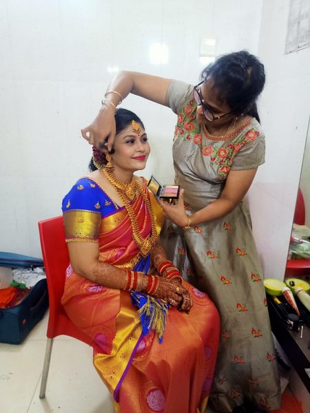 Sindhuja SHG Animator Mrs. Janaki is doing Wedding Makeup