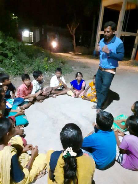 Training children on Children Parliament at Anmarudai, Thiruvannamalai District.