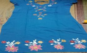 Miss. Bathma Latha From Sindhu Kaviyam SHG Attended Fabric Designing  and made effort and designed chudidhar  set