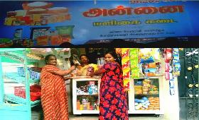 Annai Indra SHG member Mrs.Jothi and Mrs.Usha runs grocery shop.